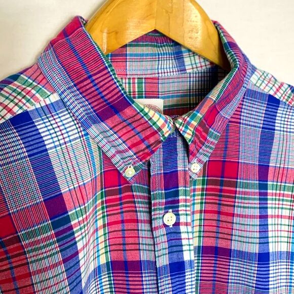 Brooks Brothers 346 Red Blue White Green  Plaid Button-down LS Shirt Size XXL - Picture 1 of 12